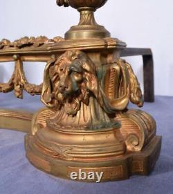 Louis XVI Style French Antique Gilt Bronze Andirons/Fireplace Chenet with Lions