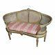 Louis Xvi Vintage Cane Back Gilt Settee Withpink Striped Cushion