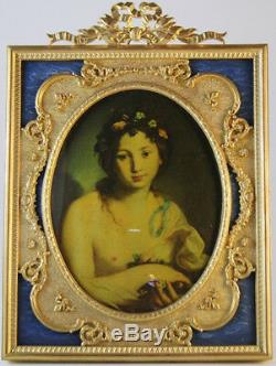Louis XVI-style French Gilt-Bronze Photo Frame with Blue Enamel