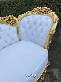 Lounge Sofa French Louis XVI White Gold Leaf Antique Style Beech Frame 1980s