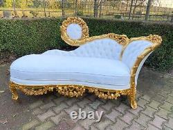 Lounge Sofa French Louis XVI White Gold Leaf Antique Style Beech Frame 1980s