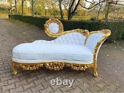 Lounge Sofa French Louis XVI White Gold Leaf Antique Style Beech Frame 1980s