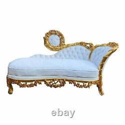 Lounge Sofa French Louis XVI White Gold Leaf Antique Style Beech Frame 1980s