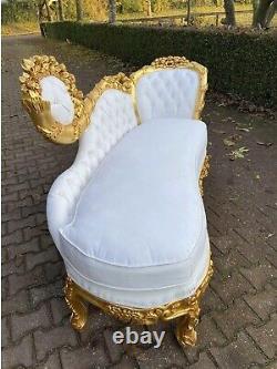 Lounge Sofa French Louis XVI White Gold Leaf Antique Style Beech Frame 1980s