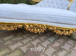 Lounge Sofa French Louis XVI White Gold Leaf Antique Style Beech Frame 1980s