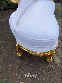 Lounge Sofa French Louis XVI White Gold Leaf Antique Style Beech Frame 1980s