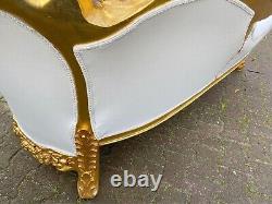 Lounge Sofa French Louis XVI White Gold Leaf Antique Style Beech Frame 1980s