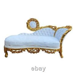 Lounge Sofa French Louis XVI White Gold Leaf Antique Style Beech Frame 1980s