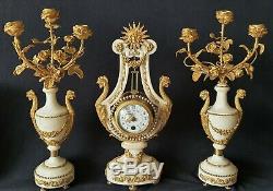 Lyre Clock Louis XVI Style Stunning Candelabras Mystery Clock Antique French