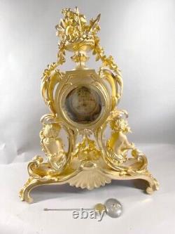 Magnificent 1840 French Louis XV Bronze Clock with Two Candelabras