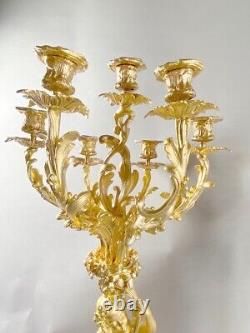 Magnificent 1840 French Louis XV Bronze Clock with Two Candelabras