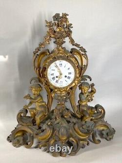 Magnificent 1840 French Louis XV Bronze Clock with Two Candelabras