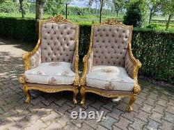 Majestic French Louis XVI Sofa Set in Luxe Tan Velvet Antique Luxury