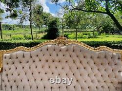 Majestic French Louis XVI Sofa Set in Luxe Tan Velvet Antique Luxury