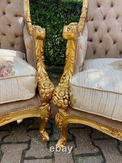 Majestic French Louis XVI Sofa Set in Luxe Tan Velvet Antique Luxury