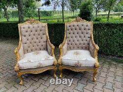 Majestic French Louis XVI Sofa Set in Luxe Tan Velvet Antique Luxury