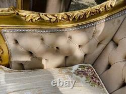 Majestic French Louis XVI Sofa Set in Luxe Tan Velvet Antique Luxury