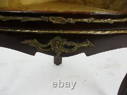 Marquetry Display Case Cabinet Inlay Brass trims French Antique 1920s Stunning