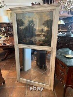 Mid 19th Century French Louis XV or XVI Style Hand Painted Trumeau Mirror