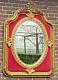 Mid 20th Century French Louis Xvi Gold Wall Mirror With Ruby Red Velvet