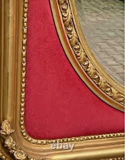 Mid 20th Century French Louis XVI Gold Wall Mirror With Ruby Red Velvet