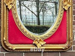 Mid 20th Century French Louis XVI Gold Wall Mirror With Ruby Red Velvet