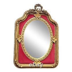 Mid 20th Century French Louis XVI Gold Wall Mirror With Ruby Red Velvet