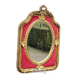 Mid 20th Century French Louis XVI Gold Wall Mirror With Ruby Red Velvet