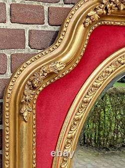 Mid 20th Century French Louis XVI Gold Wall Mirror With Ruby Red Velvet