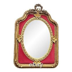 Mid 20th Century French Louis XVI Gold Wall Mirror With Ruby Red Velvet