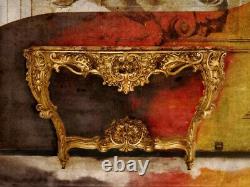 Monumental 19th Century Rococo & Louis XV Detailed Giltwood Marble Console Table