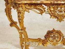 Monumental 19th Century Rococo & Louis XV Detailed Giltwood Marble Console Table