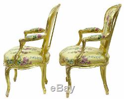 Near Pair Of 18th Century Louis XV French Gilt Fauteuil Armchairs By Michard