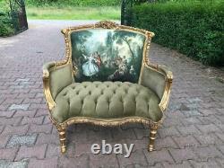 New Moss Green French Louis XVI Style Easy Chair Loveseat worldwide shipping