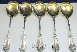 Olier & Caron French Antique Louis XVI Sterling Silver S/5 Boullion /soup Spoons