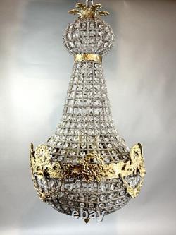 Opulent Vintage French Louis XVI Chandelier Bronze with Gilded Gold Leaf Accents