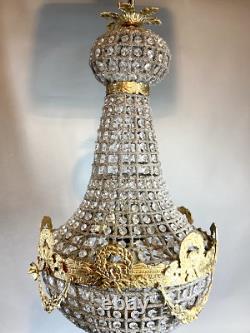 Opulent Vintage French Louis XVI Chandelier Bronze with Gilded Gold Leaf Accents