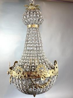 Opulent Vintage French Louis XVI Chandelier Bronze with Gilded Gold Leaf Accents