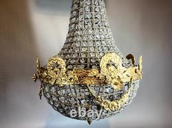 Opulent Vintage French Louis XVI Chandelier Bronze with Gilded Gold Leaf Accents