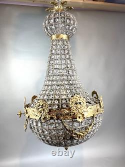 Opulent Vintage French Louis XVI Chandelier Bronze with Gilded Gold Leaf Accents