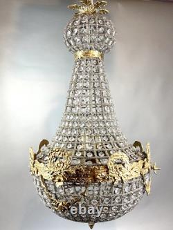 Opulent Vintage French Louis XVI Chandelier Bronze with Gilded Gold Leaf Accents