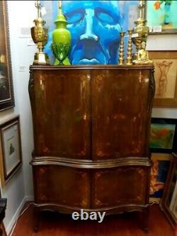 Opulent Vintage Louis XV French Style Inlaid Bar Cabinet Lingerie Chest Bookcase