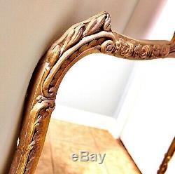 Ornate Antique mirror gold Gilt frame French Louis XV Style flowers heavy wood