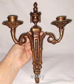 PAIR Bronze French Louis XVI Style 2 Arm Candle Wall Sconces