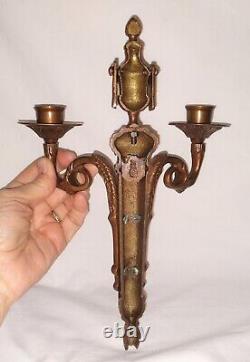 PAIR Bronze French Louis XVI Style 2 Arm Candle Wall Sconces