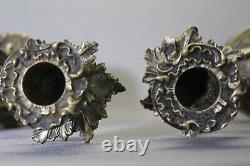 PAIR Candle Holders Antique French Louis Bronze Silver plated 19th 24cm/9.5