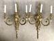 Pair Cast Brass Electric French Louis Xv Wall Sconce Fixtures 3 Arm Neoclassical