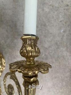 PAIR Cast Brass Electric French Louis XV Wall Sconce Fixtures 3 Arm Neoclassical