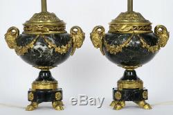 PAIR French antique empire Marble bronze ram heads louis XVI Vase Lamps rare