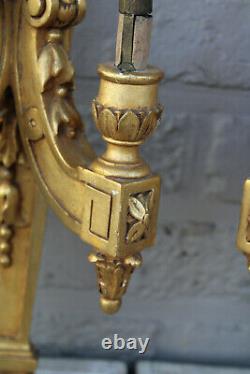 PAIR French wood carved gold gilt louis XVI sconces wall lights 1950